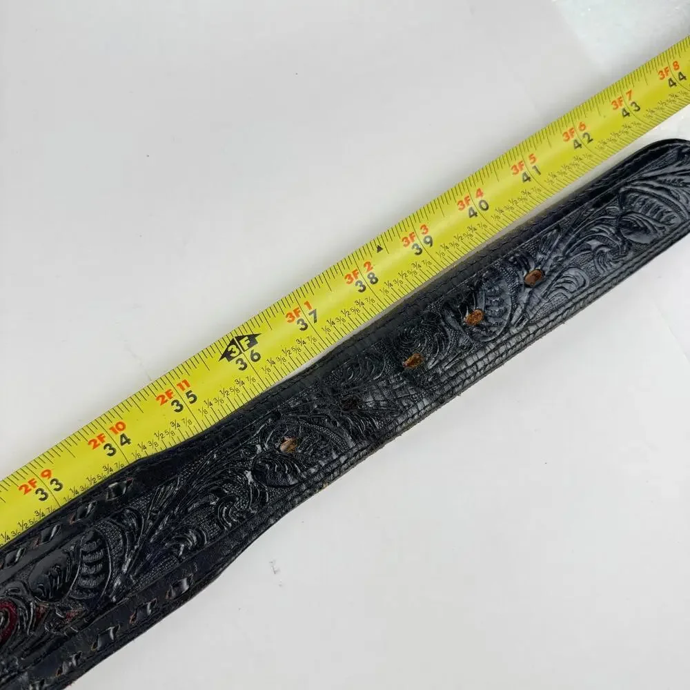 VTG Circle Y Yoakum Hand Made Texas Western Black Leather 38" Cowboy Belt Thick - Picture 8 of 9